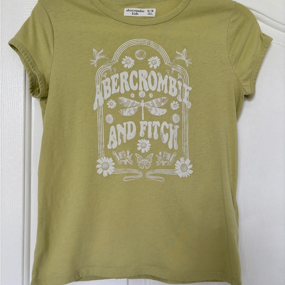 abercrombie kids olive green graphic tee with white print
